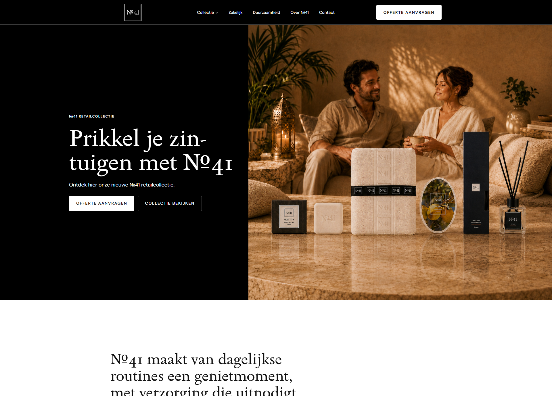 Homepage van No41 op desktop