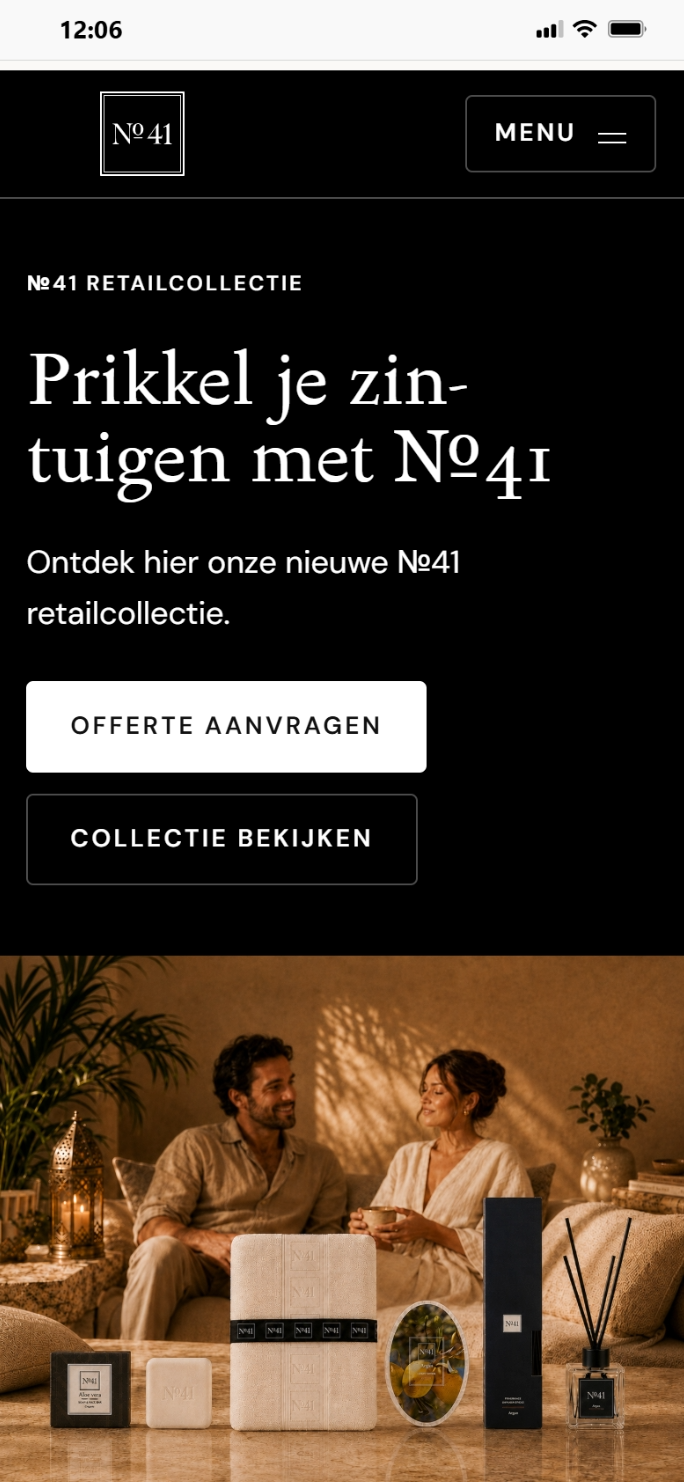 Homepage van No41 op een mobiele telefoon